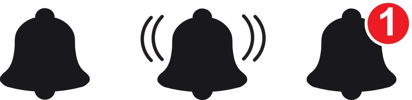 Notification bell icon. Alarm symbol. Incoming inbox message. Ringing bells. Alarm clock and smartphone application alert. Social media element. New message symbol flat style vector