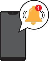 la mano sostiene el teléfono con notificación. mensaje de alerta en la pantalla del teléfono inteligente. llegó una nueva notificación. concepto de notificación de nuevo mensaje u otro aviso. vector