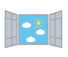 Illustration of an open window, nature view, cartoon vector