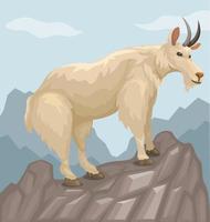 Rocky mountain goat climbing hill cartoon illustration vector