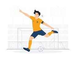 hombre jugando al fútbol como jugador de fútbol en la ilustración del concepto de acción vector