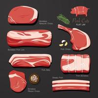 cerdo deshuesado. conjunto de corte de carne. idea gráfica plana. recopilación. productos cárnicos de carnicería. ilustración vectorial vector