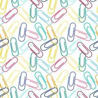 Repeat pattern office related items Color paper clips on white background vector