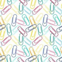 Repeat pattern office related items Color paper clips on white background vector