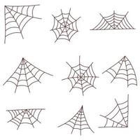 Web spider cobweb set. Halloween element. Trick or treat concept. Vector illustration in hand drawn style