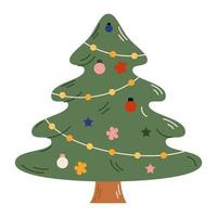 Christmas tree with decorations. Christmas and New Year celebration concept. Good for greeting card, invitation, banner, web design. vector