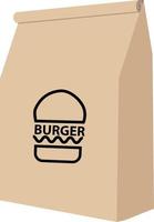 bolsa de papel de hamburguesa sobre fondo blanco. quitar el letrero de comida rápida. hamburguesa para llevar el símbolo de la bolsa. estilo plano vector