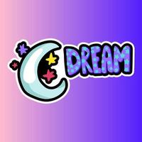 Moon, stars with dream lettering patch vector