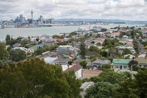 Auckland cityscape view from the top of Mount Victoria volcano in Devonport, North Island, New Zealand. photo