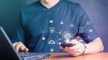 Digital transformation change management, internet of things. new technology bigdata and business process strategy, customer service management, cloud computing, smart industry. Ai technology. photo