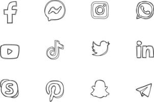 logotipos de redes sociales dibujados a mano vector