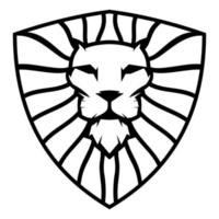 Simple logo silhouette of a lion's head with a mane inside a shield vector