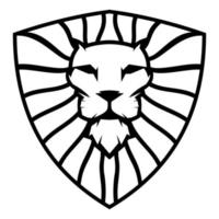 Simple logo silhouette of a lion's head with a mane inside a shield vector