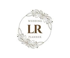 Colección de logotipos de monogramas de boda con letras iniciales lr, plantillas florales y minimalistas modernas dibujadas a mano para tarjetas de invitación, guardar la fecha, identidad elegante para restaurante, boutique, café en vector