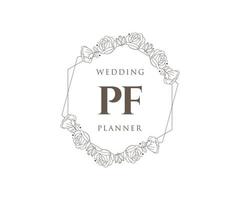 colección de logotipos de monogramas de boda con letras iniciales pf, plantillas florales y minimalistas modernas dibujadas a mano para tarjetas de invitación, guardar la fecha, identidad elegante para restaurante, boutique, café en vector