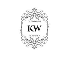colección de logotipos de monograma de boda con letras iniciales kw, plantillas florales y minimalistas modernas dibujadas a mano para tarjetas de invitación, guardar la fecha, identidad elegante para restaurante, boutique, café en vector