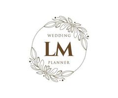 Colección de logotipos de monograma de boda con letras iniciales de lm, plantillas florales y minimalistas modernas dibujadas a mano para tarjetas de invitación, guardar la fecha, identidad elegante para restaurante, boutique, café en vector