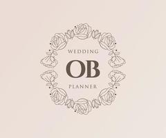OB Initials letter Wedding monogram logos collection, hand drawn modern minimalistic and floral templates for Invitation cards, Save the Date, elegant identity for restaurant, boutique, cafe in vector