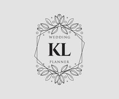 colección de logotipos de monograma de boda con letras iniciales kl, plantillas florales y minimalistas modernas dibujadas a mano para tarjetas de invitación, guardar la fecha, identidad elegante para restaurante, boutique, café en vector