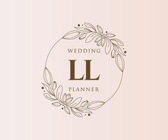 colección de logotipos de monograma de boda con letras iniciales ll, plantillas florales y minimalistas modernas dibujadas a mano para tarjetas de invitación, guardar la fecha, identidad elegante para restaurante, boutique, café en vector