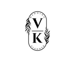 colección de logotipos de monograma de boda con letras iniciales vk, plantillas florales y minimalistas modernas dibujadas a mano para tarjetas de invitación, guardar la fecha, identidad elegante para restaurante, boutique, café en vector