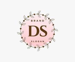 logotipo femenino inicial ds. utilizable para logotipos de naturaleza, salón, spa, cosmética y belleza. elemento de plantilla de diseño de logotipo de vector plano.