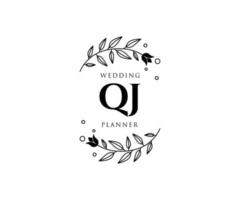 QJ Initials letter Wedding monogram logos collection, hand drawn modern minimalistic and floral templates for Invitation cards, Save the Date, elegant identity for restaurant, boutique, cafe in vector