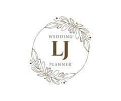 LJ Initials letter Wedding monogram logos collection, hand drawn modern minimalistic and floral templates for Invitation cards, Save the Date, elegant identity for restaurant, boutique, cafe in vector