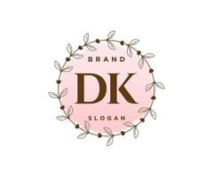 logotipo femenino inicial dk. utilizable para logotipos de naturaleza, salón, spa, cosmética y belleza. elemento de plantilla de diseño de logotipo de vector plano.