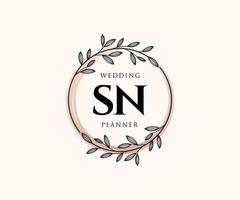 SN Initials letter Wedding monogram logos collection, hand drawn modern minimalistic and floral templates for Invitation cards, Save the Date, elegant identity for restaurant, boutique, cafe in vector