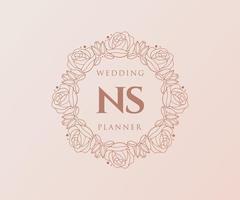 NS Initials letter Wedding monogram logos collection, hand drawn modern minimalistic and floral templates for Invitation cards, Save the Date, elegant identity for restaurant, boutique, cafe in vector