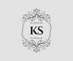 KS Initials letter Wedding monogram logos collection, hand drawn modern minimalistic and floral templates for Invitation cards, Save the Date, elegant identity for restaurant, boutique, cafe in vector