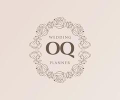 OQ Initials letter Wedding monogram logos collection, hand drawn modern minimalistic and floral templates for Invitation cards, Save the Date, elegant identity for restaurant, boutique, cafe in vector