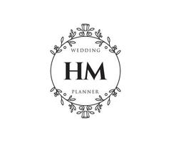 colección de logotipos de monograma de boda con letras iniciales de hm, plantillas florales y minimalistas modernas dibujadas a mano para tarjetas de invitación, guardar la fecha, identidad elegante para restaurante, boutique, café en vector