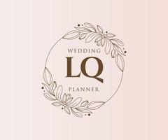 colección de logotipos de monograma de boda con letras iniciales lq, plantillas florales y minimalistas modernas dibujadas a mano para tarjetas de invitación, guardar la fecha, identidad elegante para restaurante, boutique, café en vector