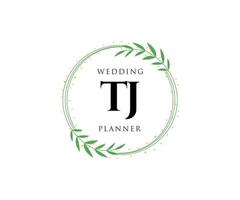 TJ Initials letter Wedding monogram logos collection, hand drawn modern minimalistic and floral templates for Invitation cards, Save the Date, elegant identity for restaurant, boutique, cafe in vector