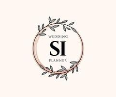 SI Initials letter Wedding monogram logos collection, hand drawn modern minimalistic and floral templates for Invitation cards, Save the Date, elegant identity for restaurant, boutique, cafe in vector