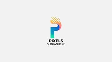 colorful P Letter Pixels Logo design icon vector