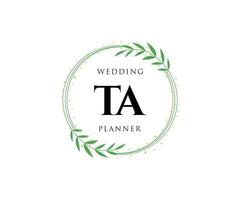 TA Initials letter Wedding monogram logos collection, hand drawn modern minimalistic and floral templates for Invitation cards, Save the Date, elegant identity for restaurant, boutique, cafe in vector