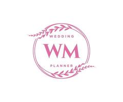 colección de logotipos de monogramas de boda con letras iniciales wm, plantillas florales y minimalistas modernas dibujadas a mano para tarjetas de invitación, guardar la fecha, identidad elegante para restaurante, boutique, café en vectores