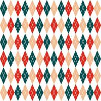 Argyle seamless Christmas pattern - red, green and beige diamonds with striped intersection. Scandinavian style of hand drawing. Used as a print for fabric, wrapping paper, wallpaper and decor. vector