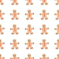 Seamless Christmas pattern of repeating elements - gingerbread men on a white background. Vector illustration in scandinavian style of hand drawing. Bright ornament for print, wrap, textile, fabric