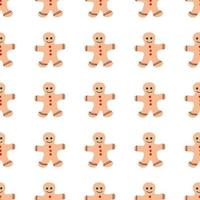 Seamless Christmas pattern of repeating elements - gingerbread men on a white background. Vector illustration in scandinavian style of hand drawing. Bright ornament for print, wrap, textile, fabric