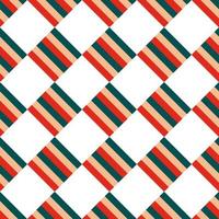 Seamless Christmas pattern of striped squares staggered diagonally on a white background. Vector illustration bright green, red ornament for print, wrapping, textile, fabric