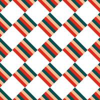 patrón navideño sin costuras de cuadrados rayados escalonados diagonalmente sobre un fondo blanco. ilustración vectorial verde brillante, adorno rojo para impresión, envoltura, textil, tela vector