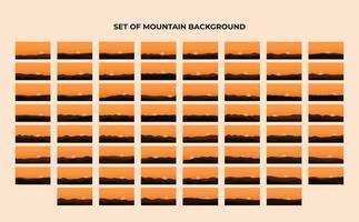 conjunto de vistas de silueta de montañas con fondo de puesta de sol vector