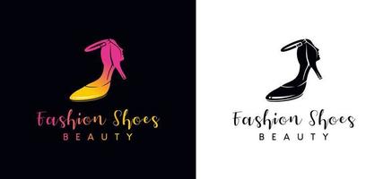 Beauty shoe fashion logo design with the concept of women's heels combined with a woman's face vector