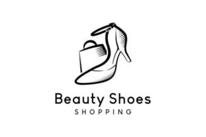 diseño de logotipo de zapatos de belleza y bolsas de compras en estilo dibujado a mano vector