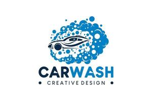 diseño de logotipo de lavado de autos con silueta de auto en burbuja de espuma creativa vector