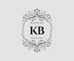 Colección de logotipos de monograma de boda con letras iniciales kb, plantillas florales y minimalistas modernas dibujadas a mano para tarjetas de invitación, guardar la fecha, identidad elegante para restaurante, boutique, café en vector